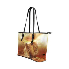 Tote Bags, Brown Autumn Lion And Lioness Style Leather Bag - purse-at-0105