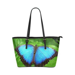 Multipurpose Tote Bag With Vibrant Blue Butterfly And Green Leaf Design - purse-at-0105