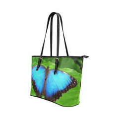 Multipurpose Tote Bag With Vibrant Blue Butterfly And Green Leaf Design - purse-at-0105