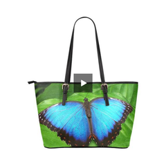 Multipurpose Tote Bag With Vibrant Blue Butterfly And Green Leaf Design - purse-at-0105