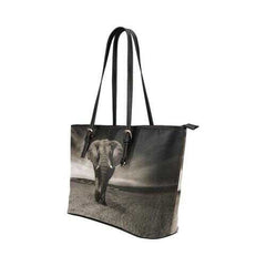 Tote Bags, Vintage Gray Black And White Elephant Style Leather Bag - purse-at-0105
