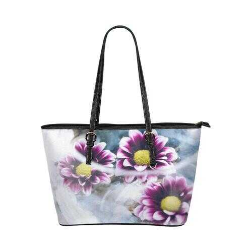 Purple Floral Style Tote Shoulder Bag - purse-at-0105