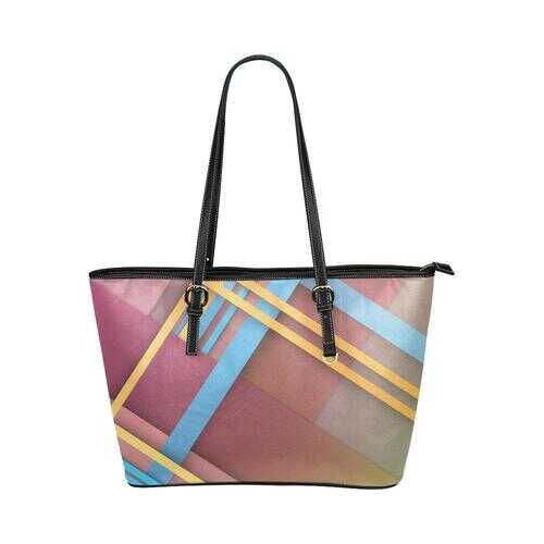 Geometric Pink And Blue Grid Style Tote Shoulder Bag - purse-at-0105