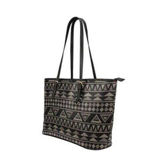 Black Tote Shoulder Bag With Aztec Design - purse-at-0105