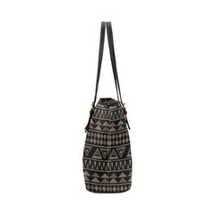 Black Tote Shoulder Bag With Aztec Design - purse-at-0105