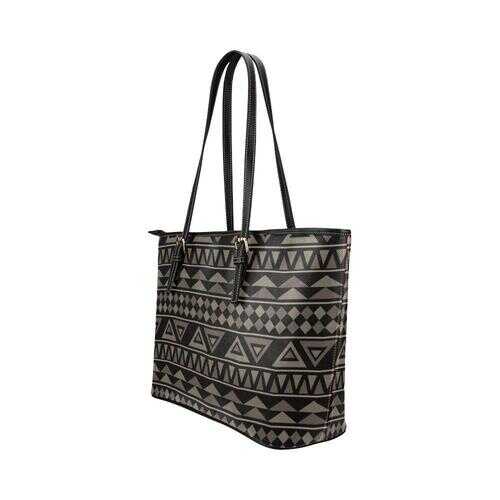 Black Tote Shoulder Bag With Aztec Design - purse-at-0105