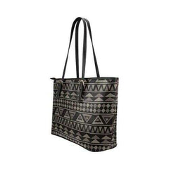 Black Tote Shoulder Bag With Aztec Design - purse-at-0105