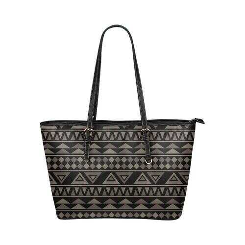 Black Tote Shoulder Bag With Aztec Design - purse-at-0105