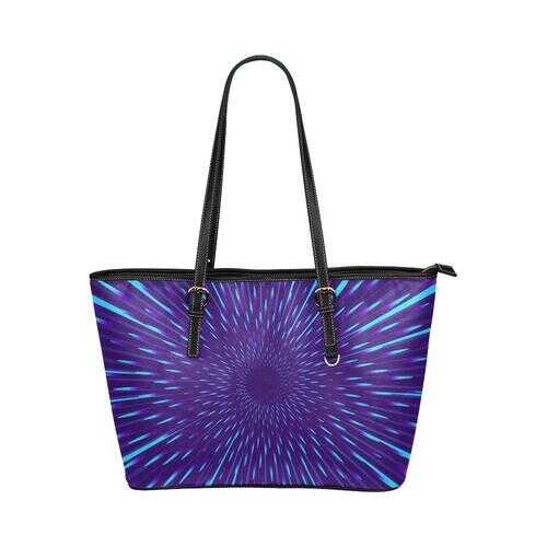 Tote Bags, Purple And Blue Spectrum Style Black Leather Bag - purse-at-0105