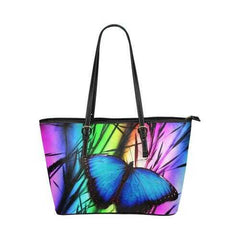 Tote Bags, Purple And Black Blue Butterfly Style Tote Bag - purse-at-0105