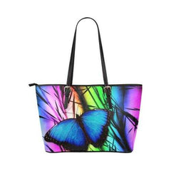 Tote Bags, Purple And Black Blue Butterfly Style Tote Bag - purse-at-0105