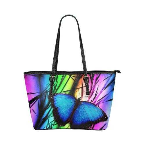 Tote Bags, Purple And Black Blue Butterfly Style Tote Bag - purse-at-0105