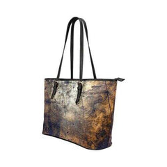 Brown Tote Shoulder Bag With Abstract Grunge Design - purse-at-0105
