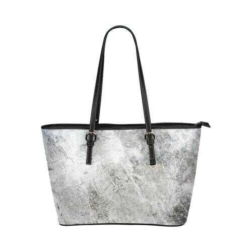 Gray Tote Shoulder Bag With Abstract Marble White Design - purse-at-0105