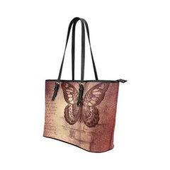 Mauve Tote Shoulder Bag With  Butterfly Design - purse-at-0105