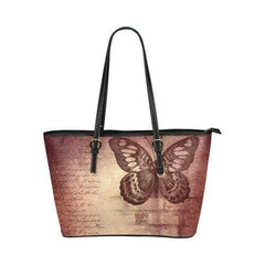 Mauve Tote Shoulder Bag With  Butterfly Design - purse-at-0105