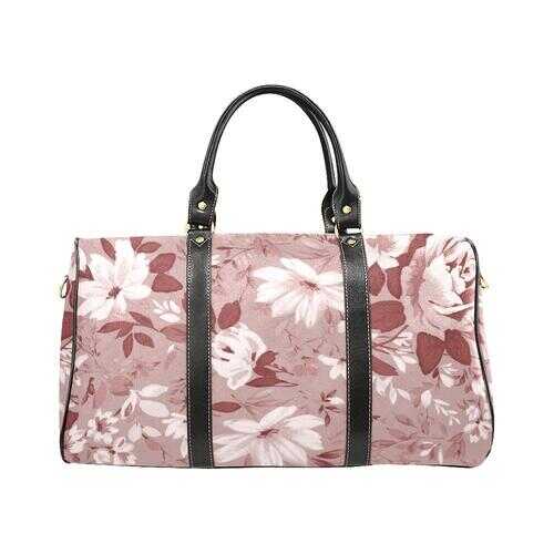 Travel Bags, Pink And White Floral Style Adjustable Black Handle Zip Close Bag - purse-at-0105