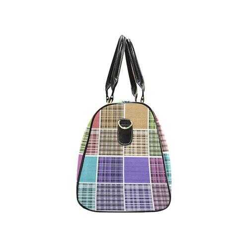 Travel Bags, Pink Purple Green Blue And Black Pastel Grid Style Bag - purse-at-0105