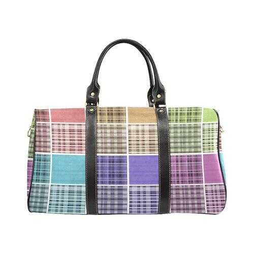 Travel Bags, Pink Purple Green Blue And Black Pastel Grid Style Bag - purse-at-0105