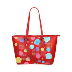 Red Tote Bag With Colorful Pastel Circles - purse-at-0105