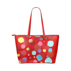 Red Tote Bag With Colorful Pastel Circles - purse-at-0105