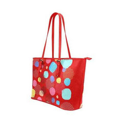 Red Tote Bag With Colorful Pastel Circles - purse-at-0105