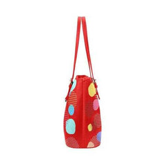 Red Tote Bag With Colorful Pastel Circles - purse-at-0105