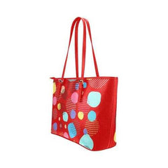 Red Tote Bag With Colorful Pastel Circles - purse-at-0105