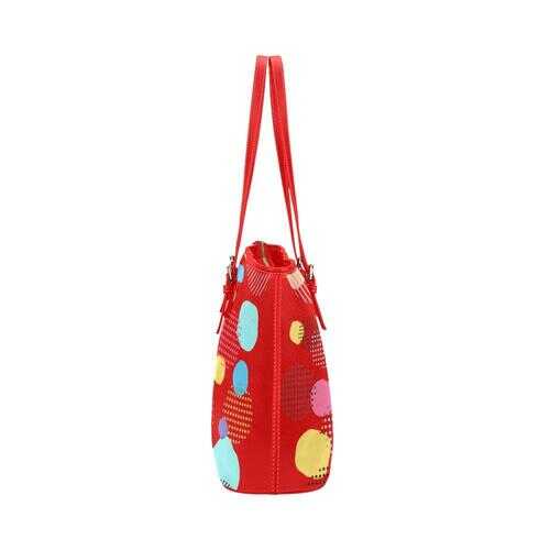 Red Tote Bag With Colorful Pastel Circles - purse-at-0105
