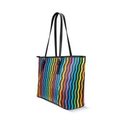 Tote Bags, Rainbow Stripped Black Leather Bag - purse-at-0105