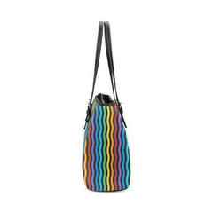 Tote Bags, Rainbow Stripped Black Leather Bag - purse-at-0105
