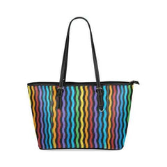 Tote Bags, Rainbow Stripped Black Leather Bag - purse-at-0105