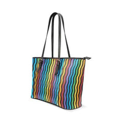 Tote Bags, Rainbow Stripped Black Leather Bag - purse-at-0105