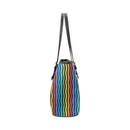 Tote Bags, Rainbow Stripped Black Leather Bag - purse-at-0105