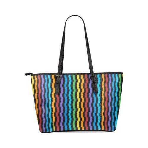 Tote Bags, Rainbow Stripped Black Leather Bag - purse-at-0105