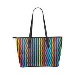 Tote Bags, Rainbow Stripped Black Leather Bag - purse-at-0105