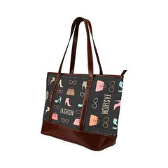 Large Tote Bags, Fashion Me Fabulous Graphic Style Brown Leather Handle Zip Close Bag - purse-at-0105