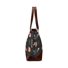 Large Tote Bags, Fashion Me Fabulous Graphic Style Brown Leather Handle Zip Close Bag - purse-at-0105