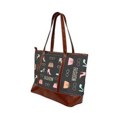Large Tote Bags, Fashion Me Fabulous Graphic Style Brown Leather Handle Zip Close Bag - purse-at-0105