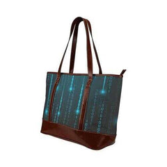 Large Tote Bags, Blue Matrix Style Brown Leather Handle Zip Close Bag - purse-at-0105