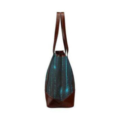 Large Tote Bags, Blue Matrix Style Brown Leather Handle Zip Close Bag - purse-at-0105