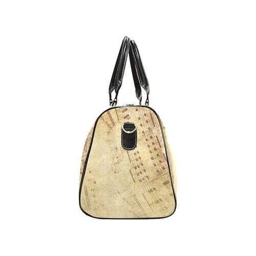Travel Bags, Beige Sheet Music Style Adjustable Black Handle Zip Close Bag - purse-at-0105