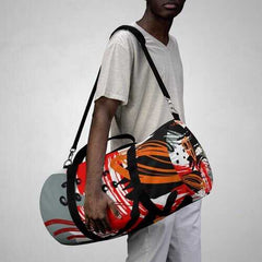Duffel Bags, Black Red And Gray Abstract Style Bag - purse-at-0105