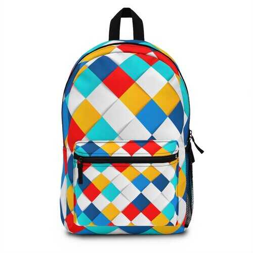 Backpacks, Colorful Square Grid Style Backpack Bag - purse-at-0105
