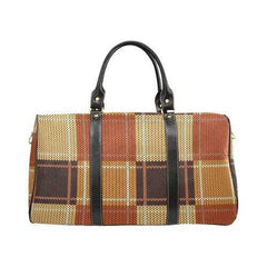 Travel Bags, Brown Checker Style Adjustable Black Handle Zip Close Bag - purse-at-0105