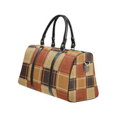 Travel Bags, Brown Checker Style Adjustable Black Handle Zip Close Bag - purse-at-0105