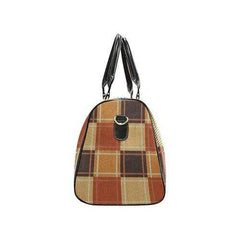 Travel Bags, Brown Checker Style Adjustable Black Handle Zip Close Bag - purse-at-0105