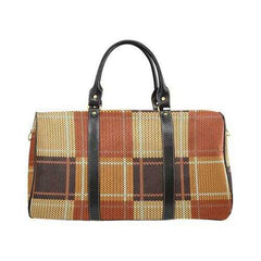 Travel Bags, Brown Checker Style Adjustable Black Handle Zip Close Bag - purse-at-0105