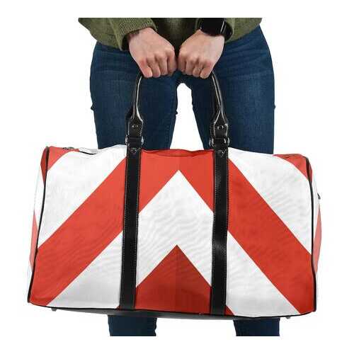 Travel Bags, Red And White Herringbone Style Adjustable Black Handle Zip Close Bag - purse-at-0105