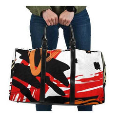 Travel Bags, Red And Black Abstract Style Adjustable Black Handle Zip Close Bag - purse-at-0105